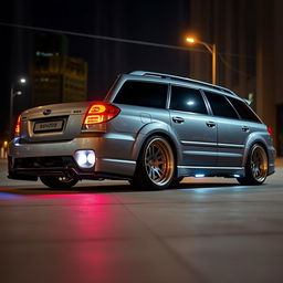 A modified 2006 Subaru Outback with BC extreme low suspension, giving it a sleek, ground-hugging stance