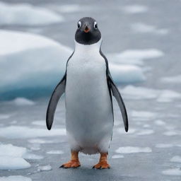 A professionally pixelated image of a cute penguin standing on an icy terrain.