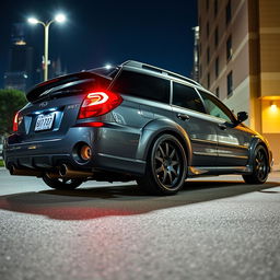 A modified 2006 Subaru Outback with BC extreme low suspension, giving it a sleek, ground-hugging stance