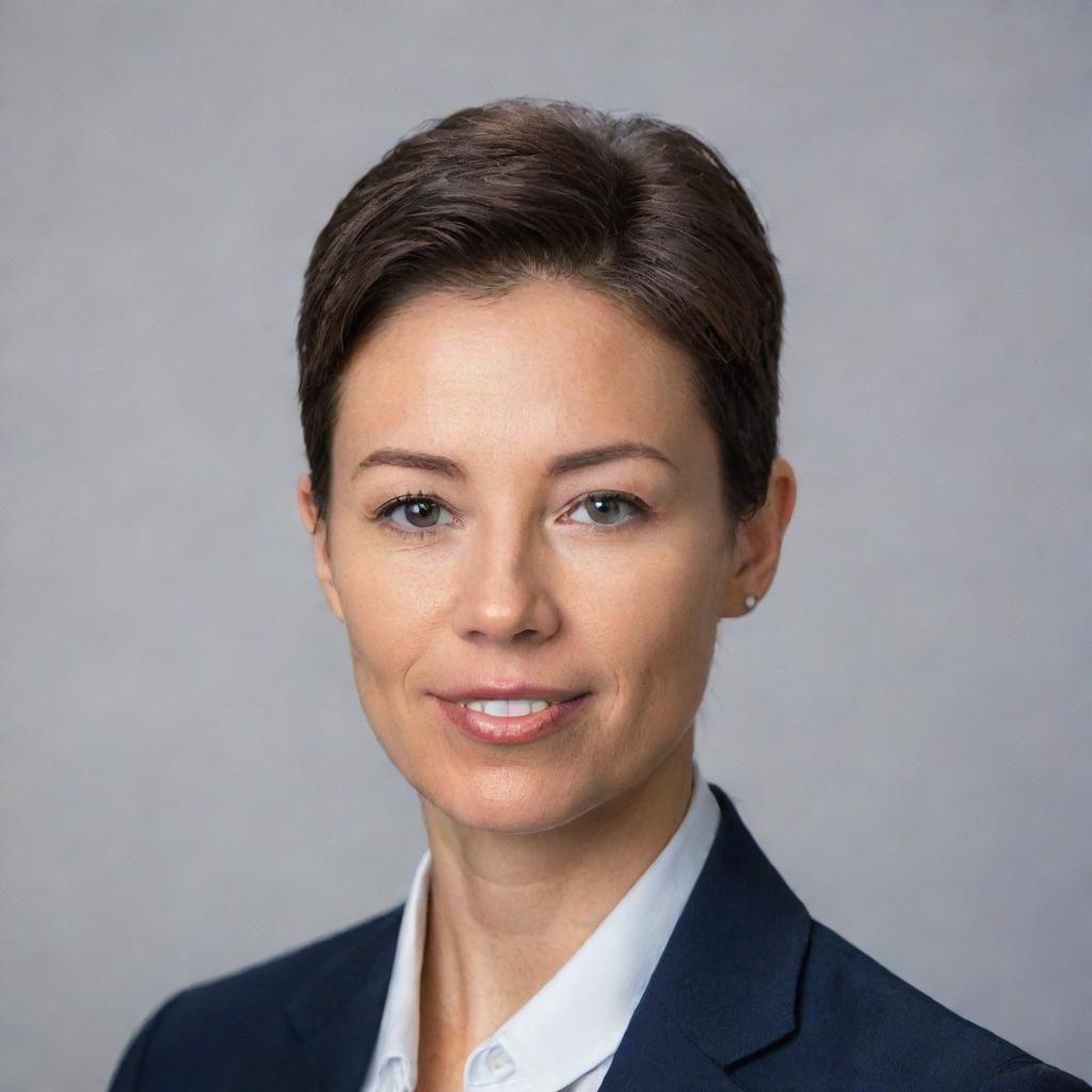 Professional headshot portrait of a confident individual, wearing business attire against a non-distracting background