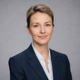 Professional headshot portrait of a confident individual, wearing business attire against a non-distracting background