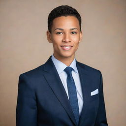 Professional headshot portrait of a confident individual, wearing business attire against a non-distracting background