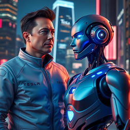 YouTube thumbnail featuring Elon Musk and a futuristic robot named Susu