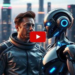 YouTube thumbnail featuring Elon Musk and a futuristic robot named Susu