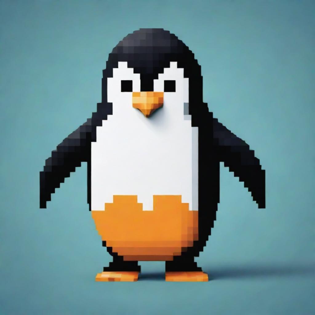 A Penguin designed in pixel art style.