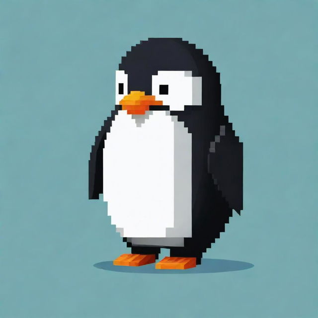 A Penguin designed in pixel art style.