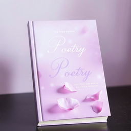 A delicate poetry book cover in light purple tones, featuring softly floating rose petals