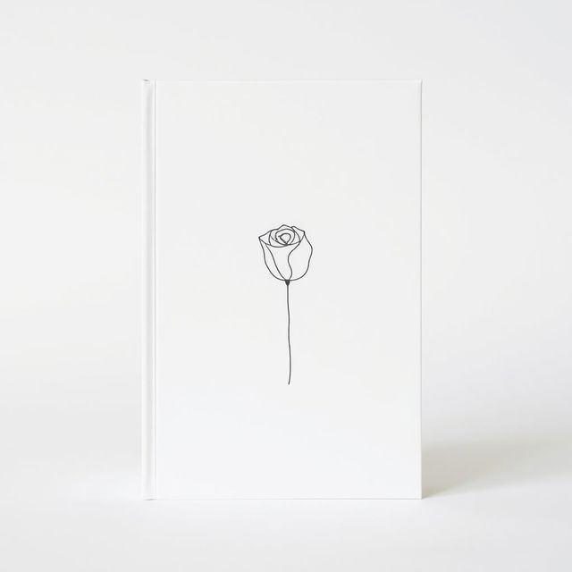 A minimalist book cover in shades of white and soft gray, featuring a delicate line art stroke forming a stylized rose at the center