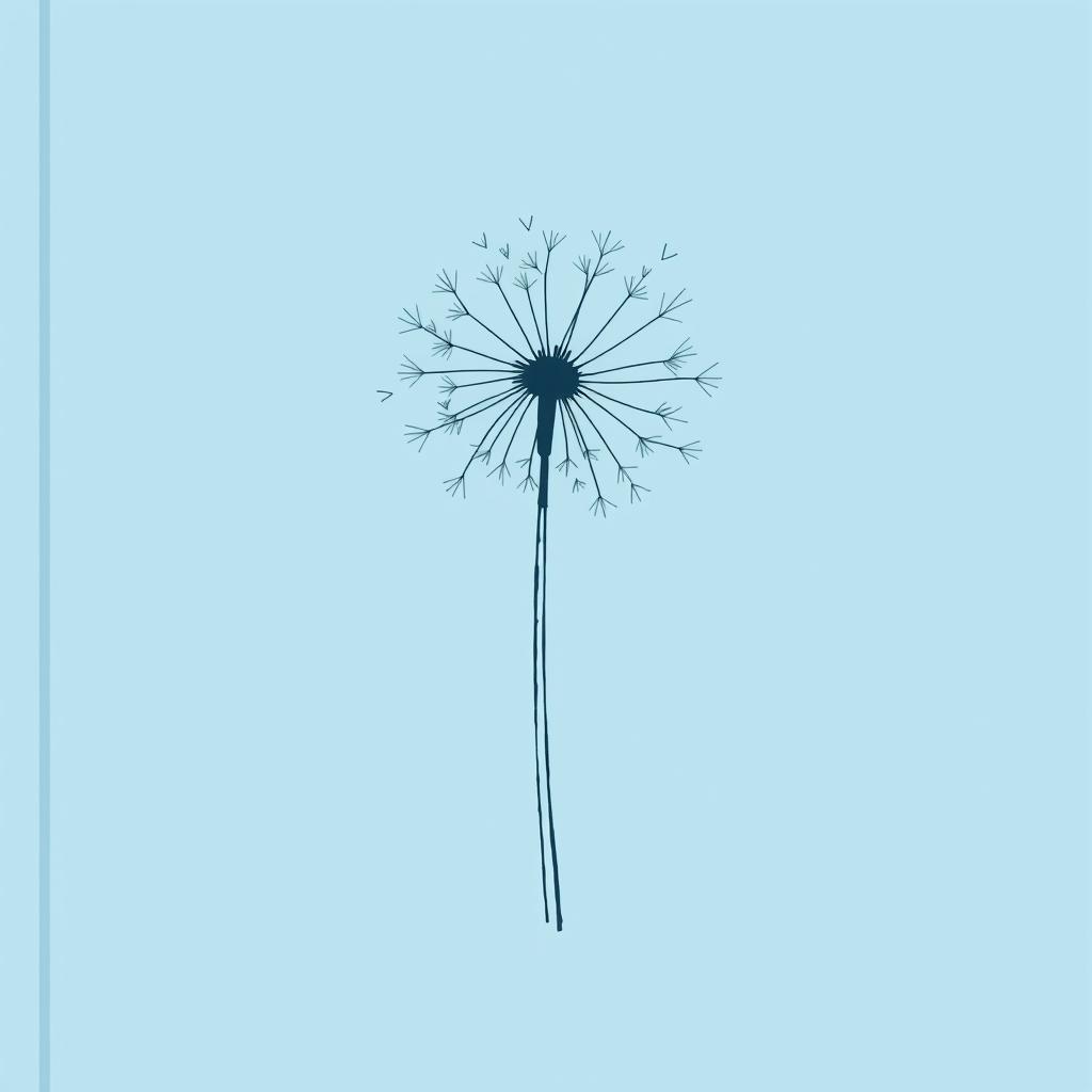 A clean book cover in a light blue shade, featuring a dandelion sketched in line art at the center