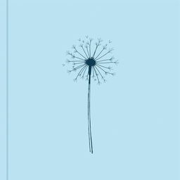 A clean book cover in a light blue shade, featuring a dandelion sketched in line art at the center