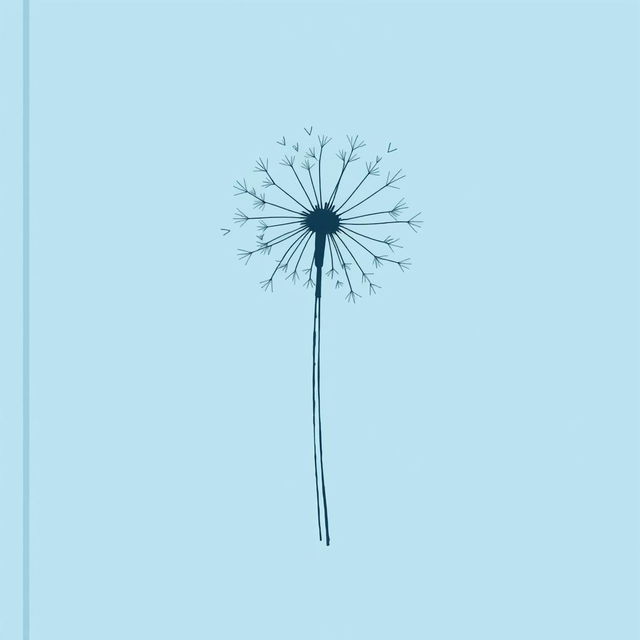 A clean book cover in a light blue shade, featuring a dandelion sketched in line art at the center