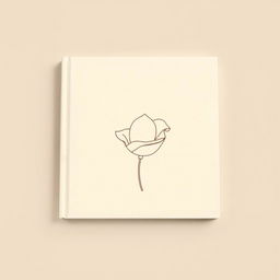 A minimalist book cover in shades of cream and beige, featuring a single rose petal in line art drawn with fine, precise lines floating against the soft background