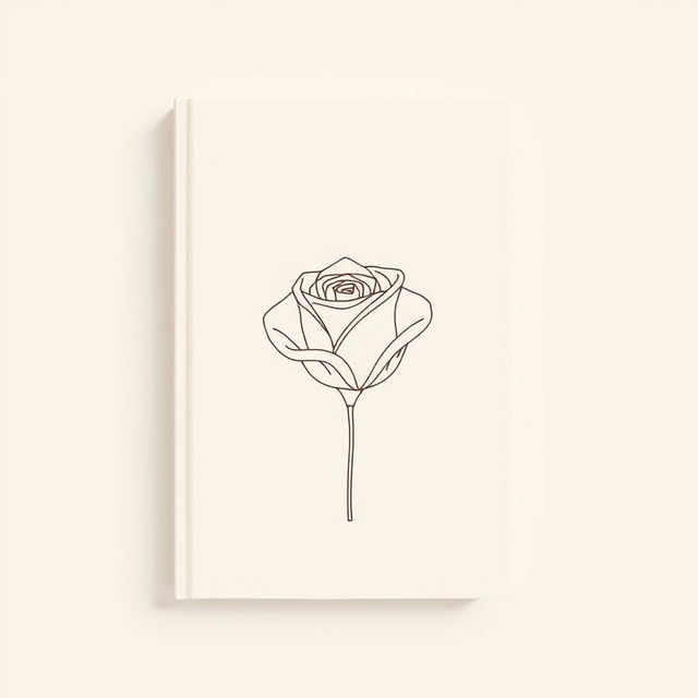 A minimalist book cover in shades of cream and beige, featuring a single rose petal in line art drawn with fine, precise lines floating against the soft background