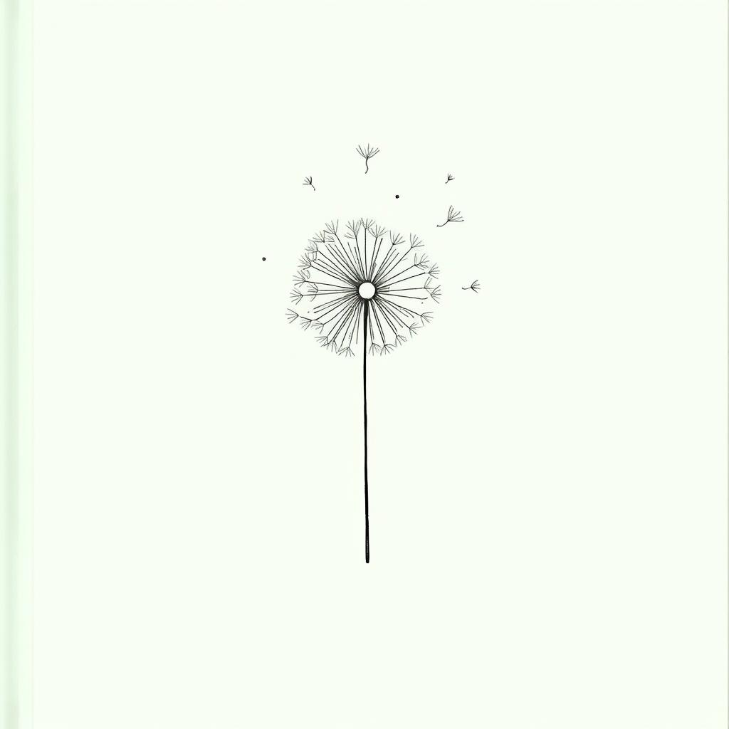 A book cover in a mint green shade with a minimalist design, featuring a dandelion drawn with line art strokes at the center, capturing the essence of fragility and lightness