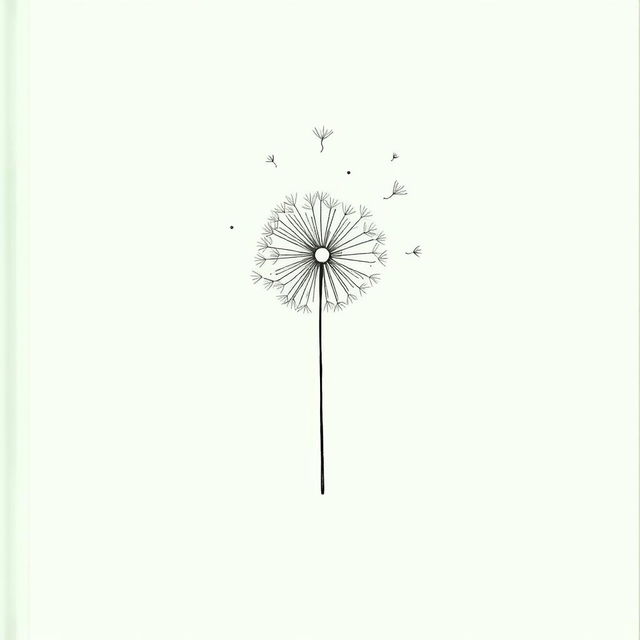 A book cover in a mint green shade with a minimalist design, featuring a dandelion drawn with line art strokes at the center, capturing the essence of fragility and lightness