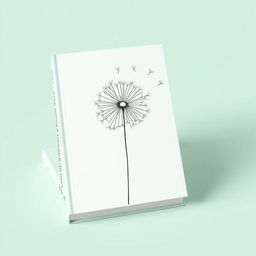 A book cover in a mint green shade with a minimalist design, featuring a dandelion drawn with line art strokes at the center, capturing the essence of fragility and lightness