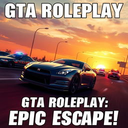 A YouTube thumbnail for a GTA roleplay video featuring a Nissan GT-R R35 in a high-speed chase