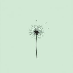 A book cover in a mint green shade with a minimalist design, featuring a dandelion drawn with line art strokes at the center, capturing the essence of fragility and lightness