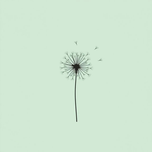 A book cover in a mint green shade with a minimalist design, featuring a dandelion drawn with line art strokes at the center, capturing the essence of fragility and lightness