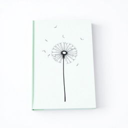 A book cover in a mint green shade with a minimalist design, featuring a dandelion drawn with line art strokes at the center, capturing the essence of fragility and lightness