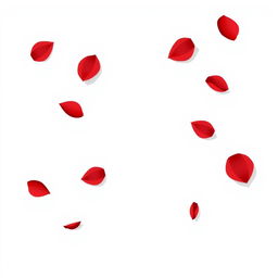 A minimalist illustration in shades of gray, black, and white, where red rose petals float throughout the image, creating a delicate appearance