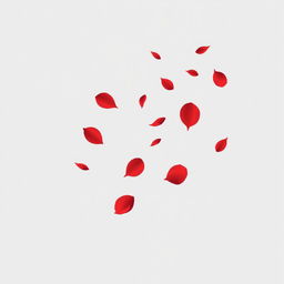 A minimalist illustration in shades of gray, black, and white, where red rose petals float throughout the image, creating a delicate appearance