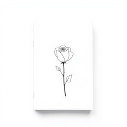 A minimalist design in shades of white and soft gray, featuring a delicate rose at the center, drawn in a simplified and elegant style