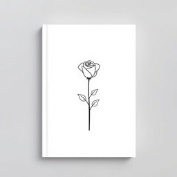 A minimalist design in shades of white and soft gray, featuring a delicate rose at the center, drawn in a simplified and elegant style