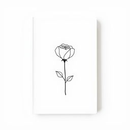 A minimalist design in shades of white and soft gray, featuring a delicate rose at the center, drawn in a simplified and elegant style