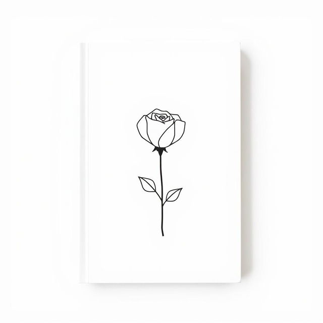 A minimalist design in shades of white and soft gray, featuring a delicate rose at the center, drawn in a simplified and elegant style