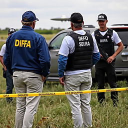 Two investigators examining a UFO in a field