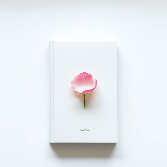 A minimalist design in shades of white and light gray, featuring a single rose petal at the center, gently positioned as if floating