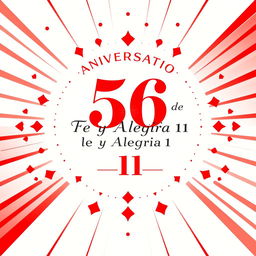 Un magnífico póster horizontal en español para conmemorar el 56º aniversario de "Fe y Alegría 11", con un fondo que combina elegantemente los colores rojo y blanco