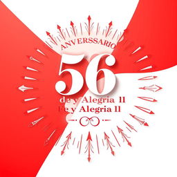 Un magnífico póster horizontal en español para conmemorar el 56º aniversario de "Fe y Alegría 11", con un fondo que combina elegantemente los colores rojo y blanco