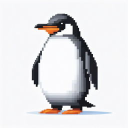 A Penguin designed in pixel art style on a white background.