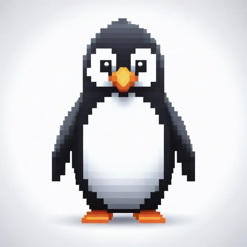 A Penguin designed in pixel art style on a white background.