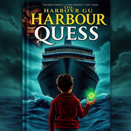 Book cover for "The Harbour Quest" featuring a dark and sinister cruise ship lost at sea