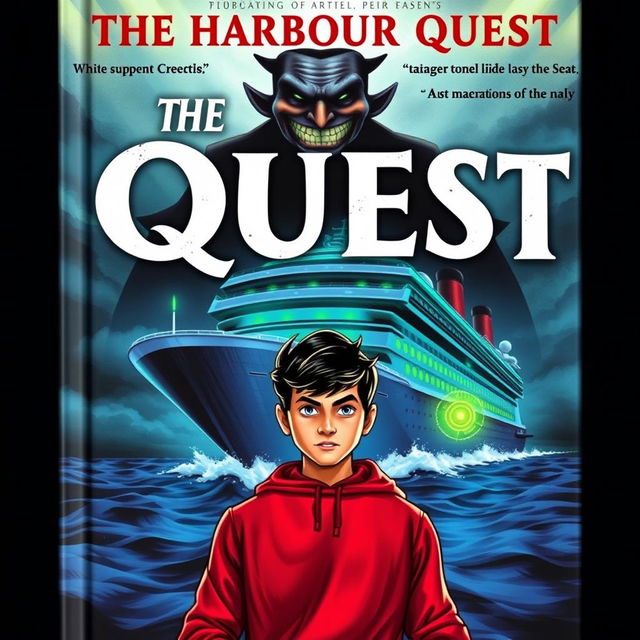 Book cover for "The Harbour Quest" featuring a dark and sinister cruise ship lost at sea