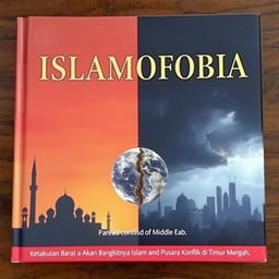 The book cover features a dramatic juxtaposition: on one side, a stylized depiction of traditional Islamic architecture such as a mosque silhouette at sunset, symbolizing the rise of Islam