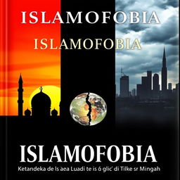 The book cover features a dramatic juxtaposition: on one side, a stylized depiction of traditional Islamic architecture such as a mosque silhouette at sunset, symbolizing the rise of Islam