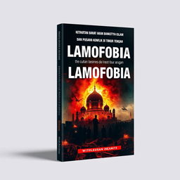 A captivating and thought-provoking book cover design for a book titled "ISLAMOFOBIA: Ketakutan Barat Akan Bangkitnya Islam dan Pusara Konflik di Timur Tengah