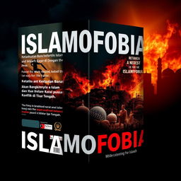 A captivating and thought-provoking book cover design for a book titled "ISLAMOFOBIA: Ketakutan Barat Akan Bangkitnya Islam dan Pusara Konflik di Timur Tengah