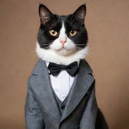 A suave cat dressed in a dapper suit.