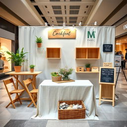 An open-concept, eco-friendly stand setup for an indoor shopping mall environment