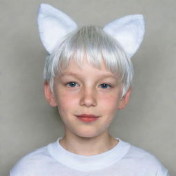 A young boy with white hair and cat ears.