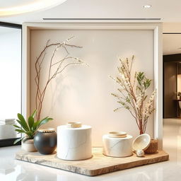 Create an elegant and naturalistic display design suitable for a space of 1