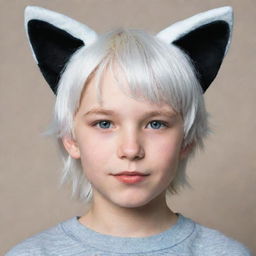 A young boy with white hair and cat ears.