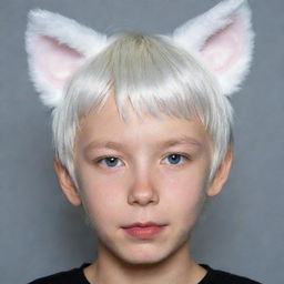 A young boy with white hair and cat ears.