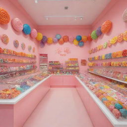 A vibrant candy shop filled with a variety of colorful, acid-infused lollipop palettes, capturing the spirit of entrepreneurship.