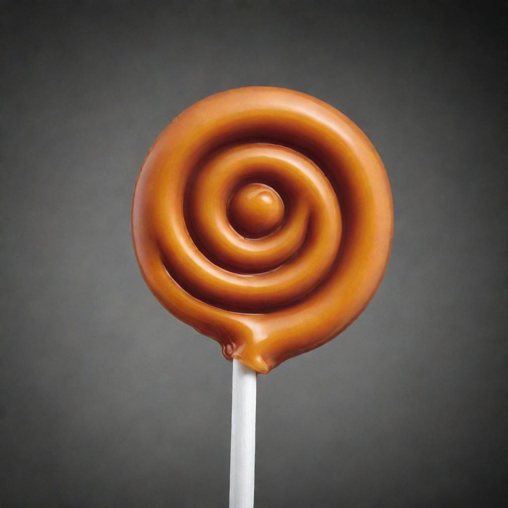 A lollipop made of caramel swirled with a touch of acid, giving it a neon glow against a monochrome background.